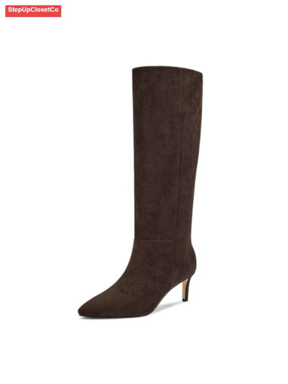 Knee High Boots Pointed Toe Kitten Heel Full Side Zip Faux Suede Women's